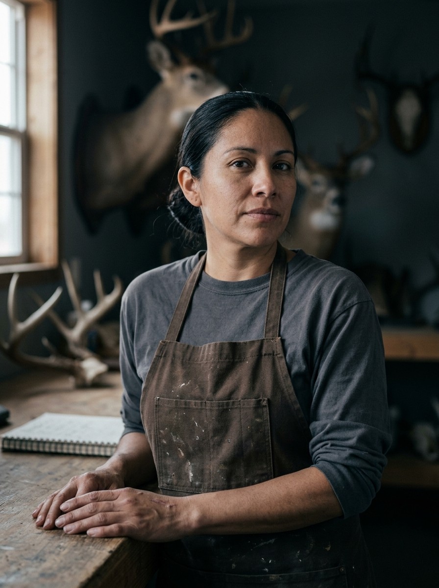 Wren Castellanos at her studio bench in Alpine, Texas
